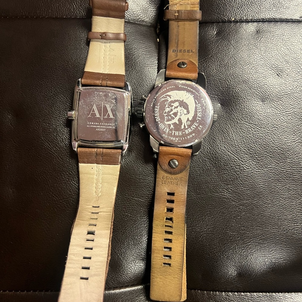 Armani Exchange and Diesel Brown Leather Strap Men's Watches $70 - Picture 2 of 3